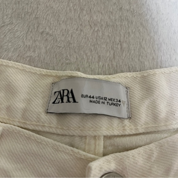 Zara Women's Denim High-Rise Full Length Raw Frayed Hem Ecru/Cream Size 12 - Picture 6 of 14